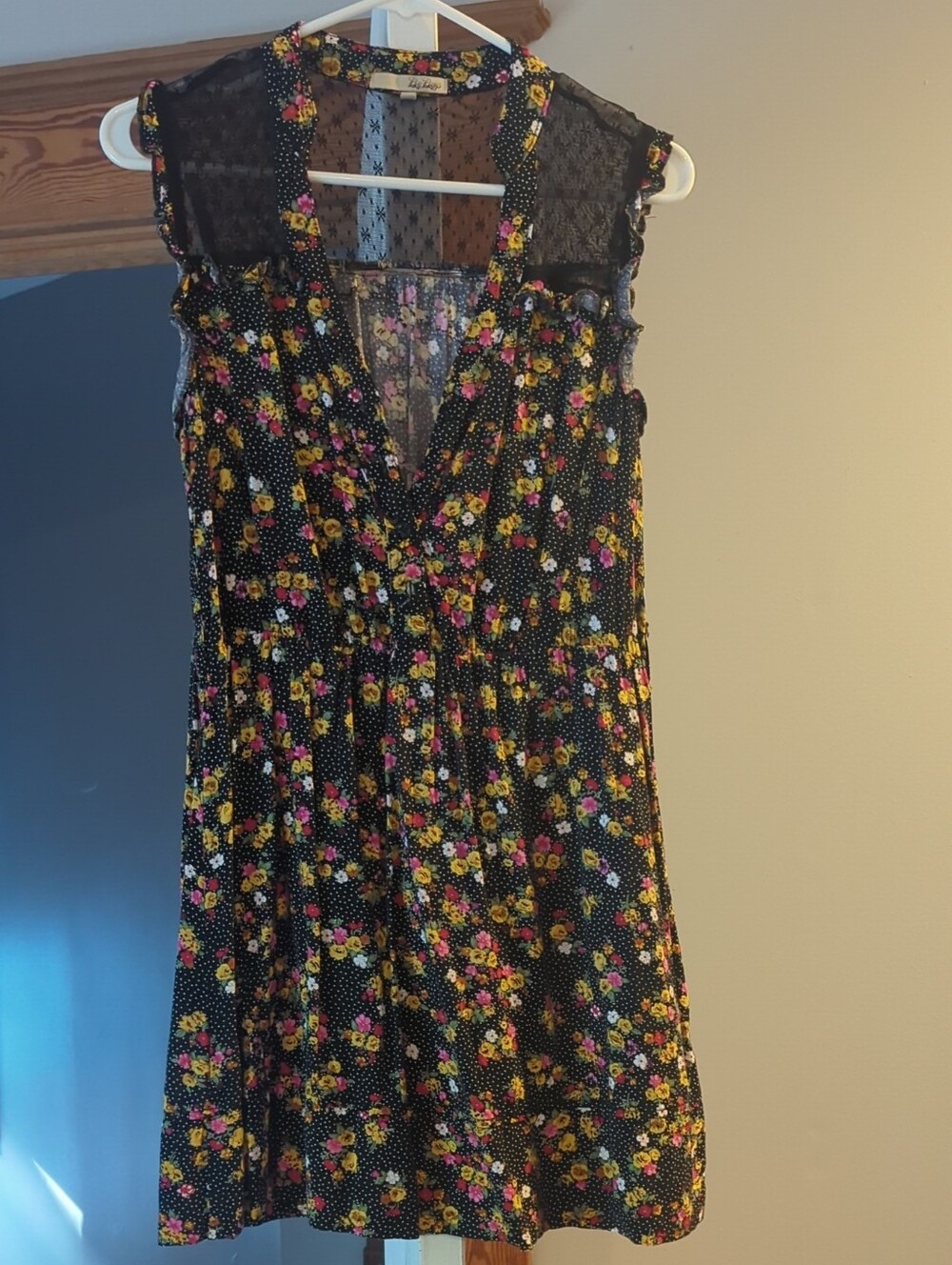 BeBop Black Mini Dress with Pink & Yellow Floral Print